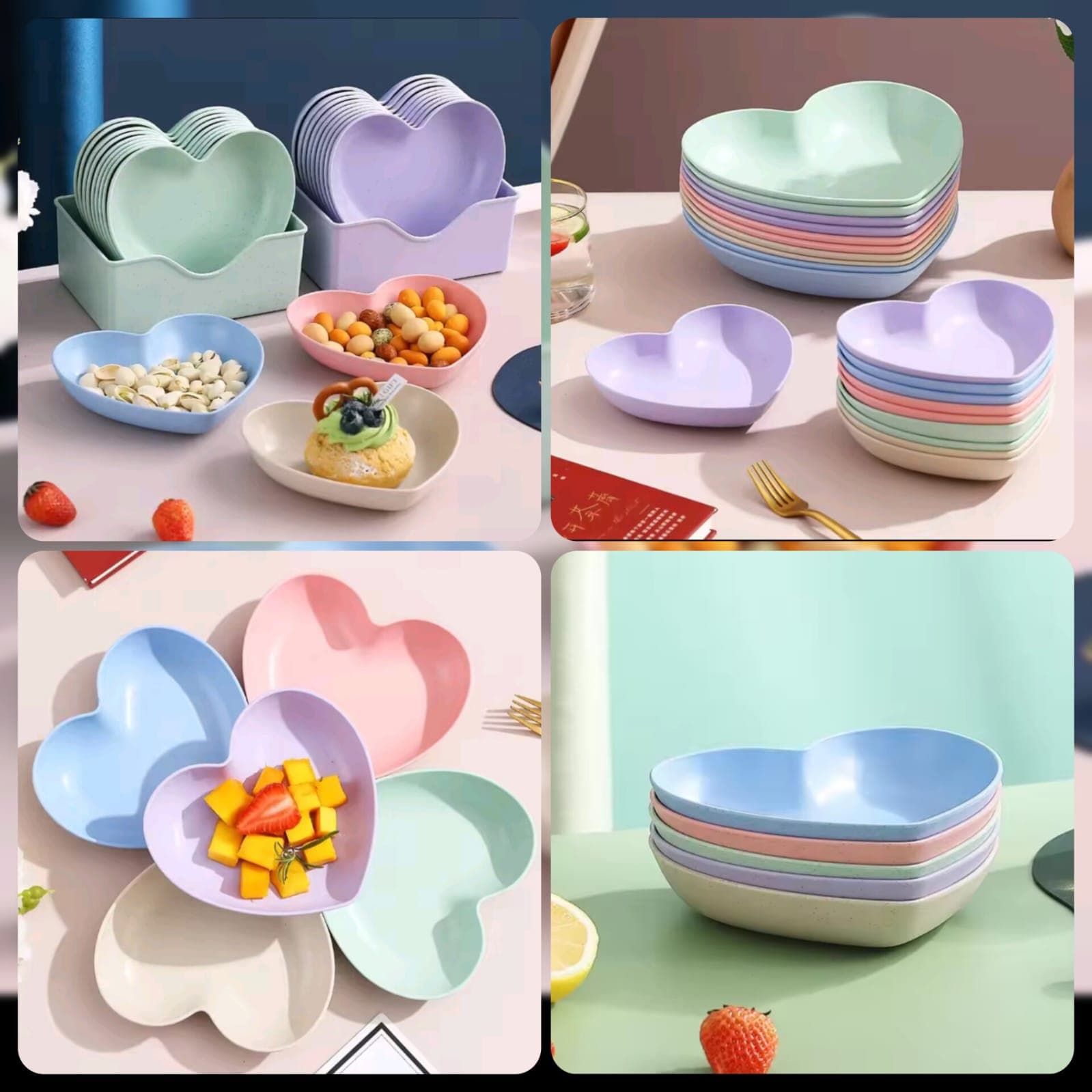 *Heart Shape 10 PCs Plate Set With Holder