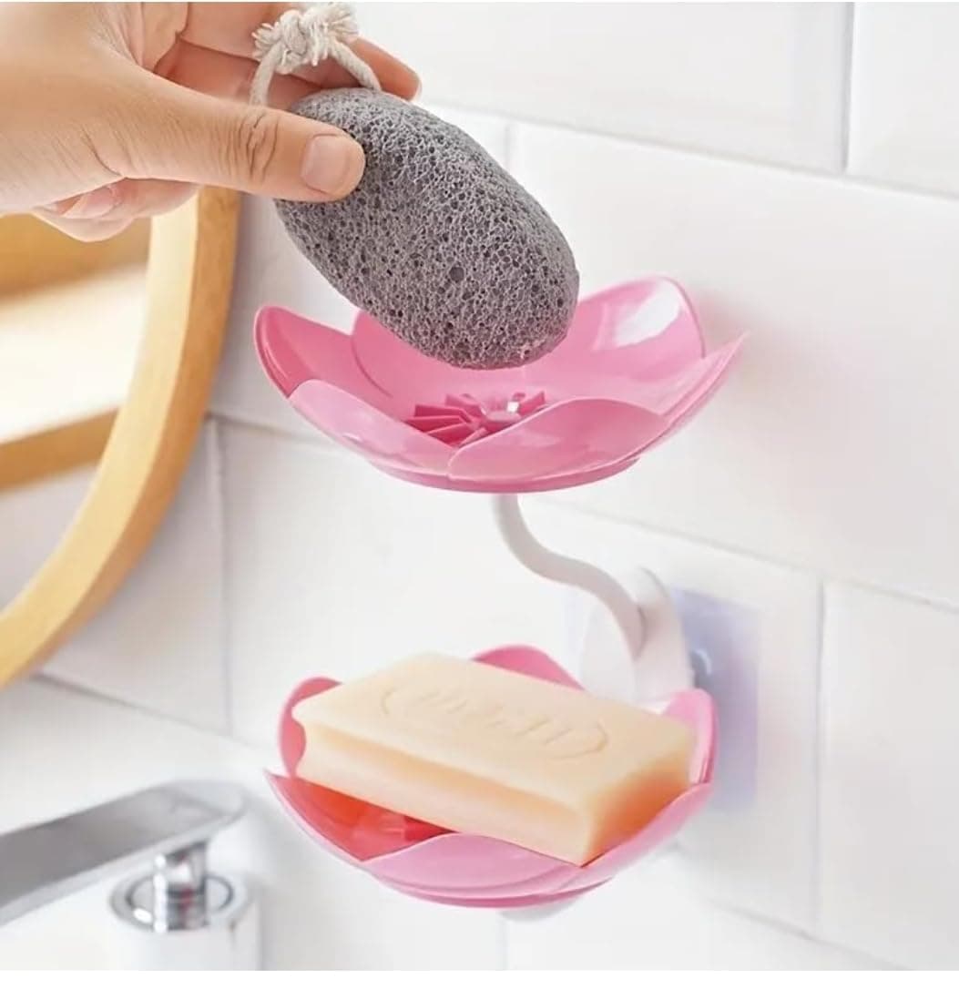 Double layer flower lotus shape Draining Soap Dish Soap Box  Random colour  thumbnail 2