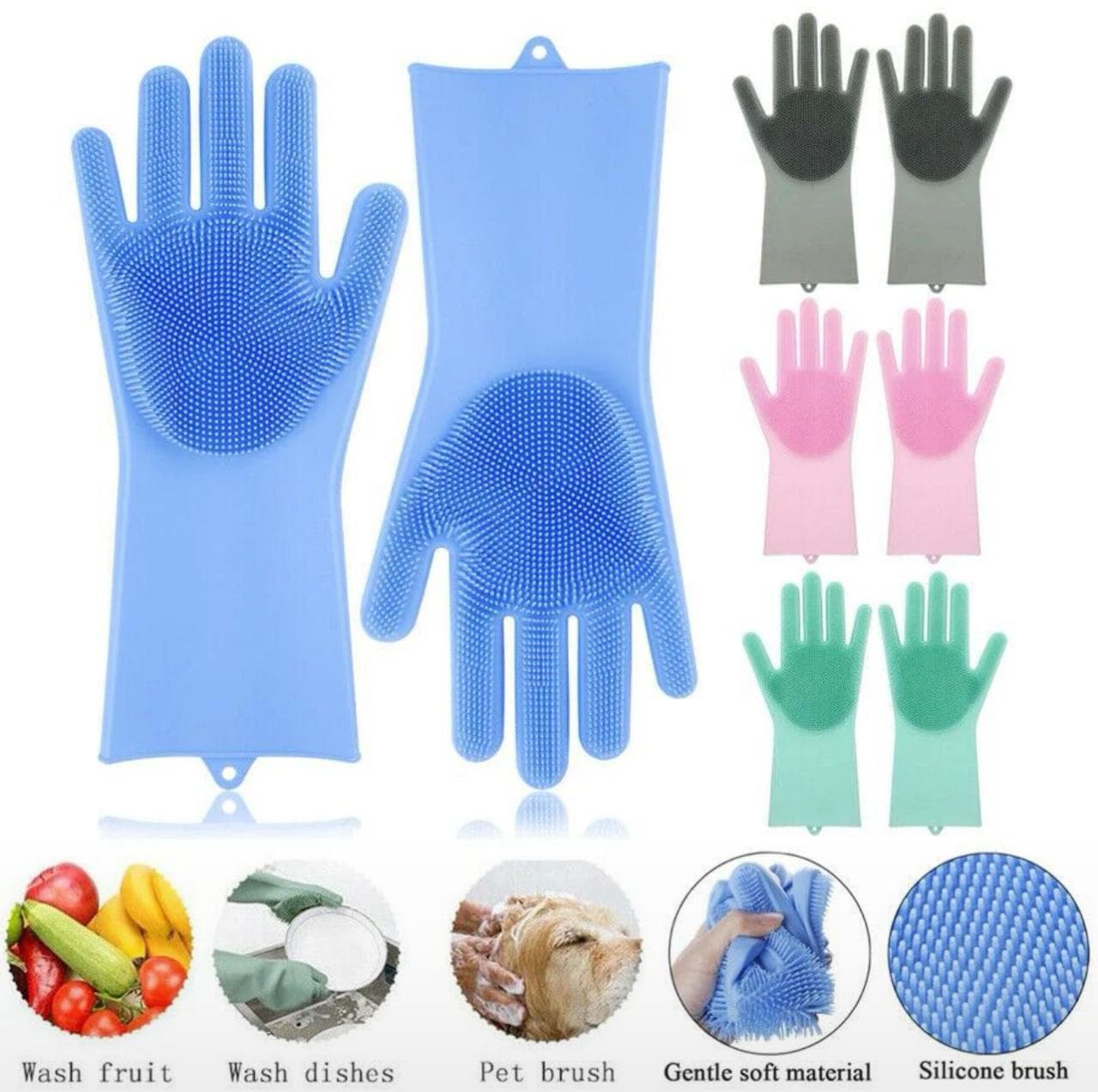 pair 2pcs of Silicone Kitchen Gloves Random color *Rate 340